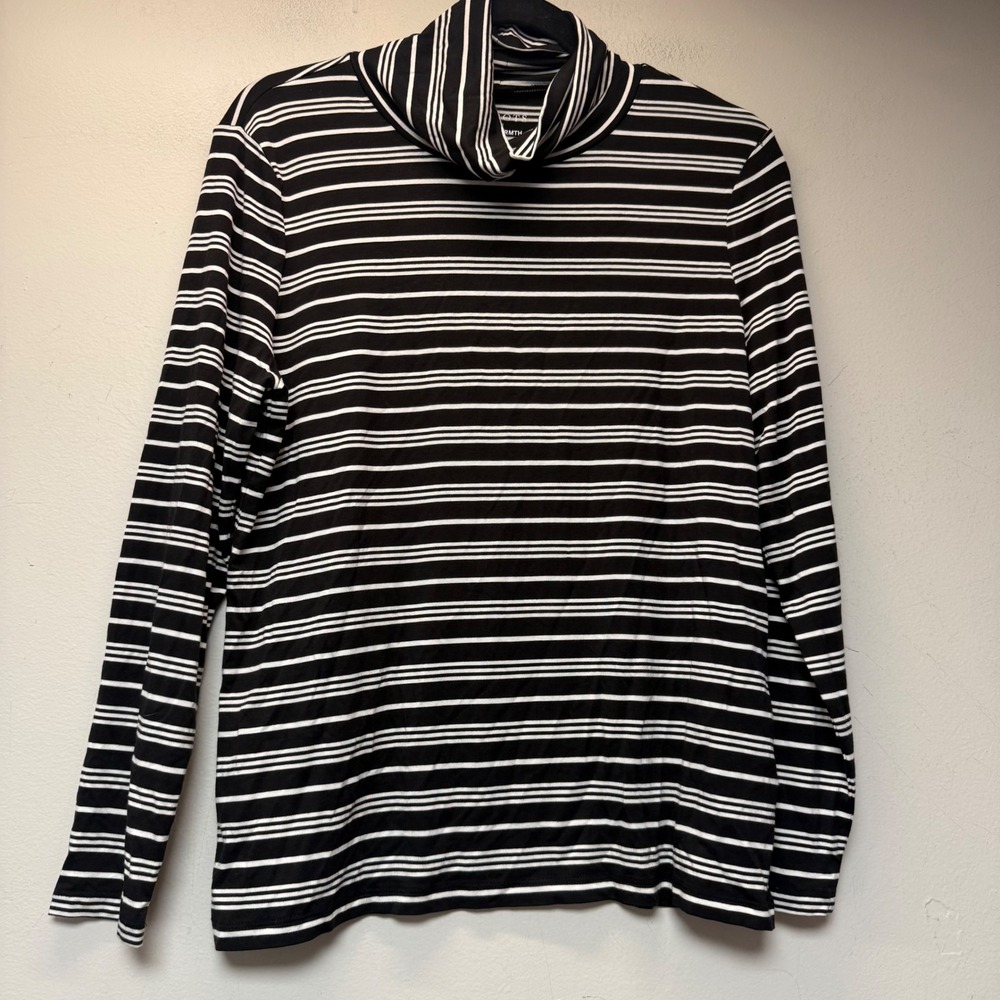 Talbots Turtleneck Top Women LP Black White Thermawarmth Striped Petite Excel